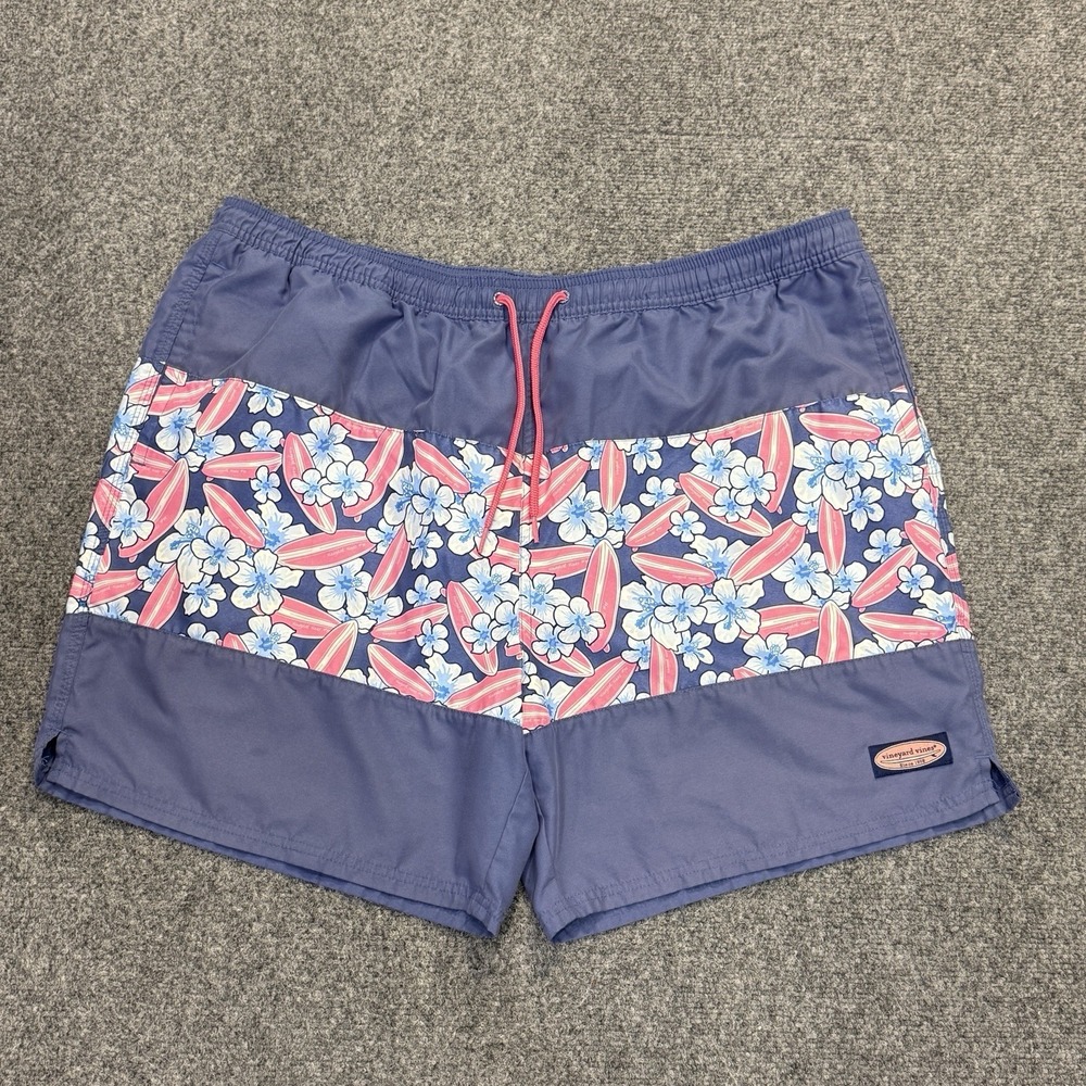 Vineyard‎ Vines Men's XXL Swim Trunks Blue Floral Surfboard Shorts Mesh Liner